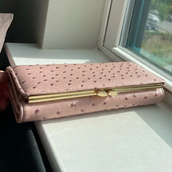 Pink Ostrich-Embossed Wallet - Picture 2 of 9